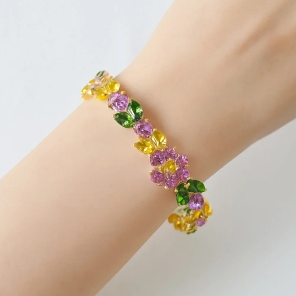 New Garden Bloom Statement Bracelet – Sparkling Spring Florals in‎ Pink, Green